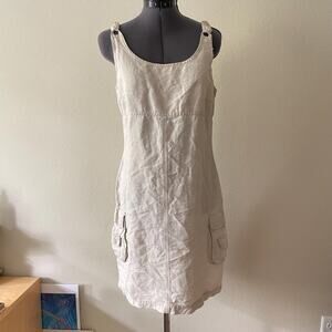 y2k Italian linen cotton  ecru cargo mini dress | minimal boho vintage 00's S